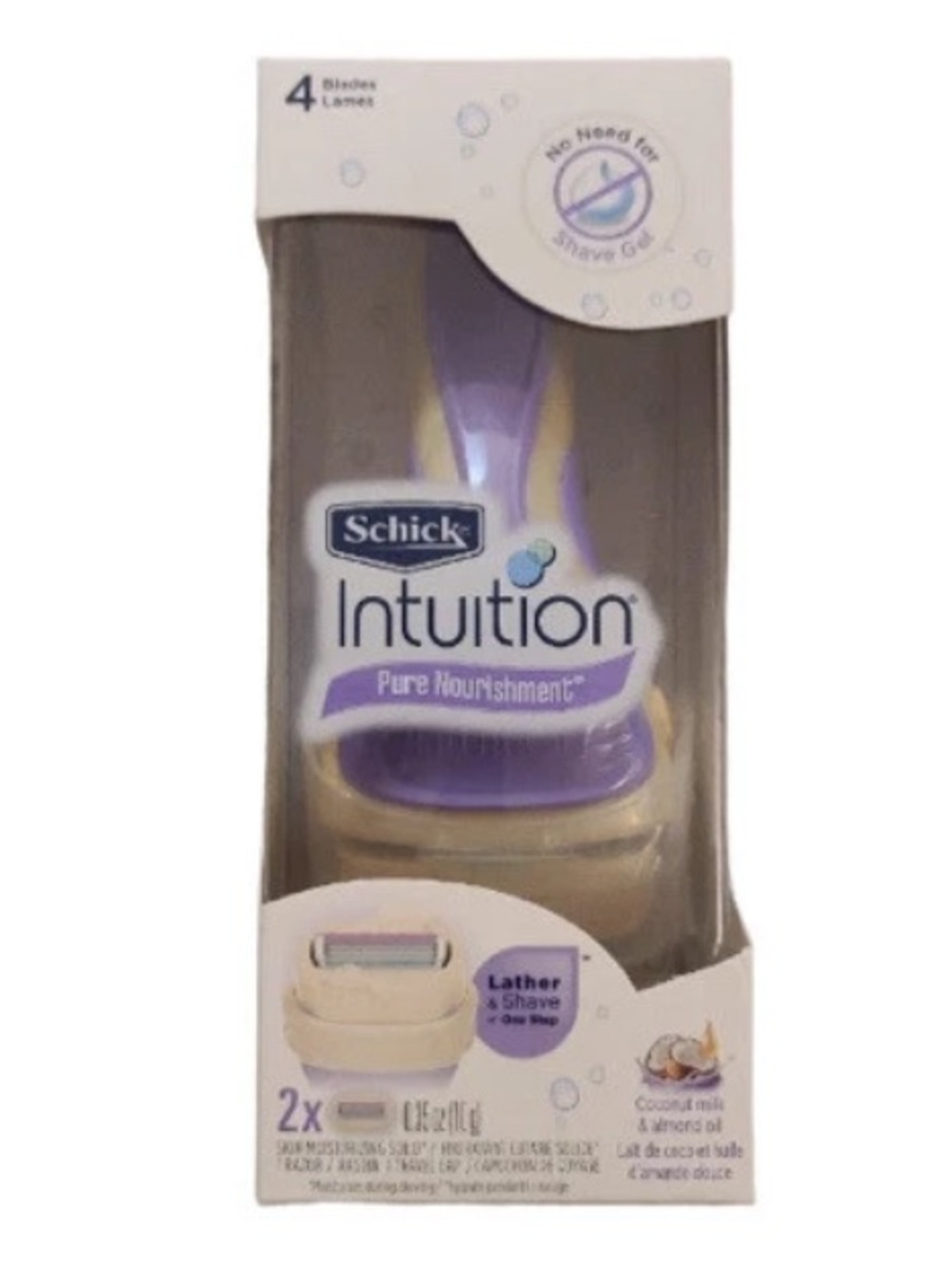 SCHICK INTUITION PURE NOURISHMENT 4 BLADE RAZOR Coconut Milk & Almond Oil.